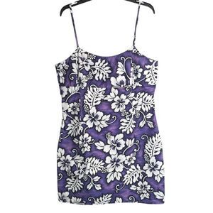 Vintage Jade Fashions Purple Hibiscus Hawaiian Made Floral Short Sun Dress XXL